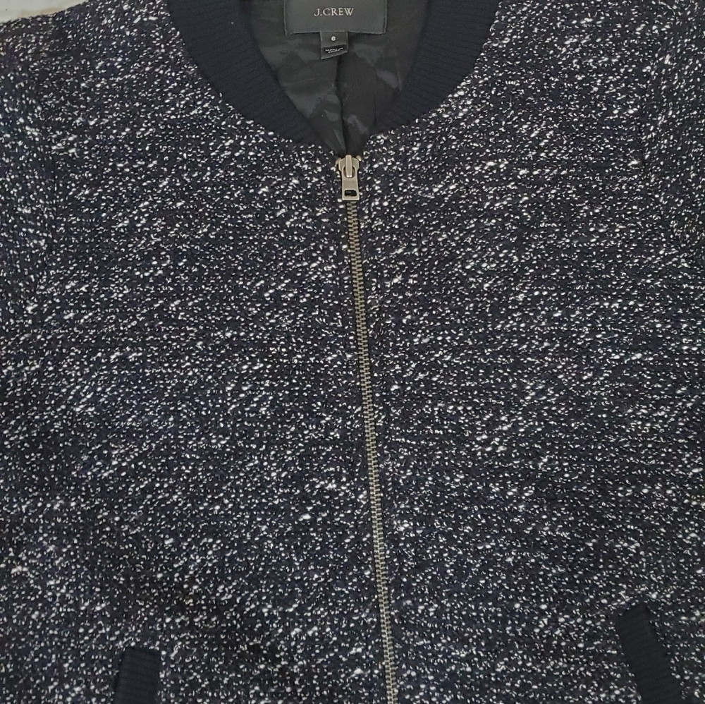 J. Crew Speckled Black Tweed Bomber Jacket - Picture 5 of 7